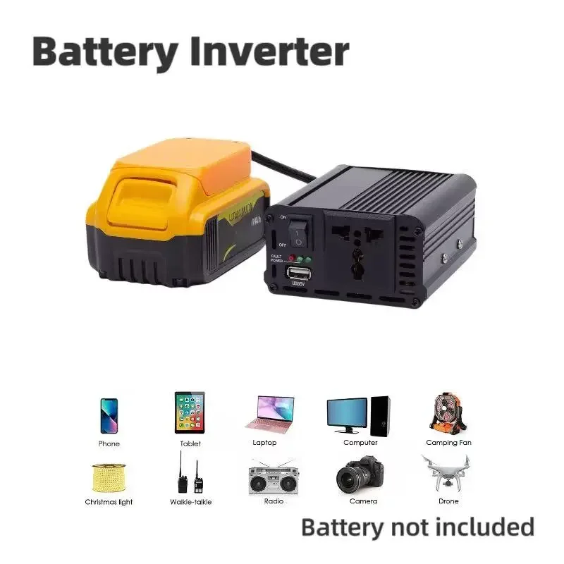 

200W Wireless Portable Power Converter Inverter For Dewalt 18V 20V Lithium Battery Inverter w/USB Adapter Converter (tool only)