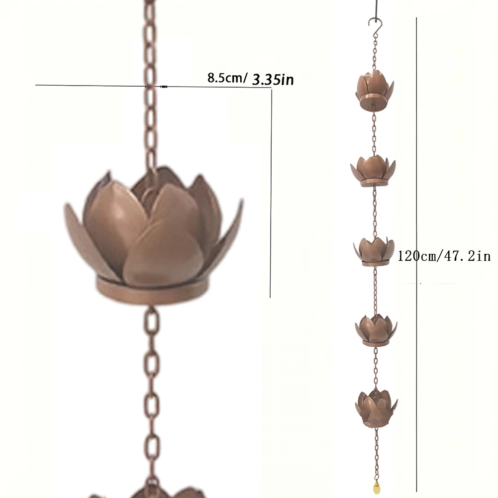 Heavy-Duty Lotus Rain Chain With Metal Cups For Stylish Outdoor Water Management Outdoor Courtyard Hanging Chain Decorations