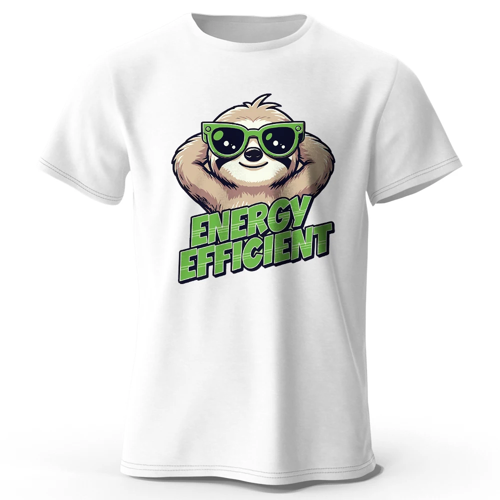 Men's Efficient Sloth Printed T-Shirt 100% Cotton Oversized Ironic Graphic Tees for Women Summer Tops Humor Streetwear