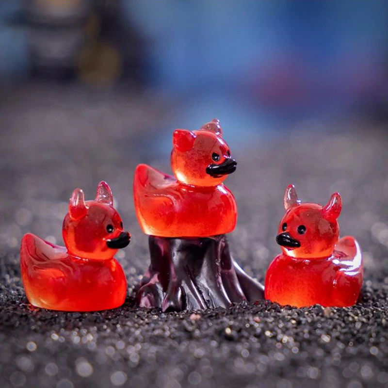 5Pcs Halloween Devil Duck Small Ornaments Gothic Punk Resin Figurines Micro Landscape DIY Home Decoration Accessories Gifts
