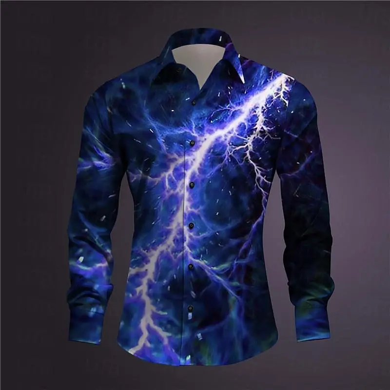 European and American style shirt new color changing lightning fashion 3D printing high-definition pattern fashion 3D outdoor sh