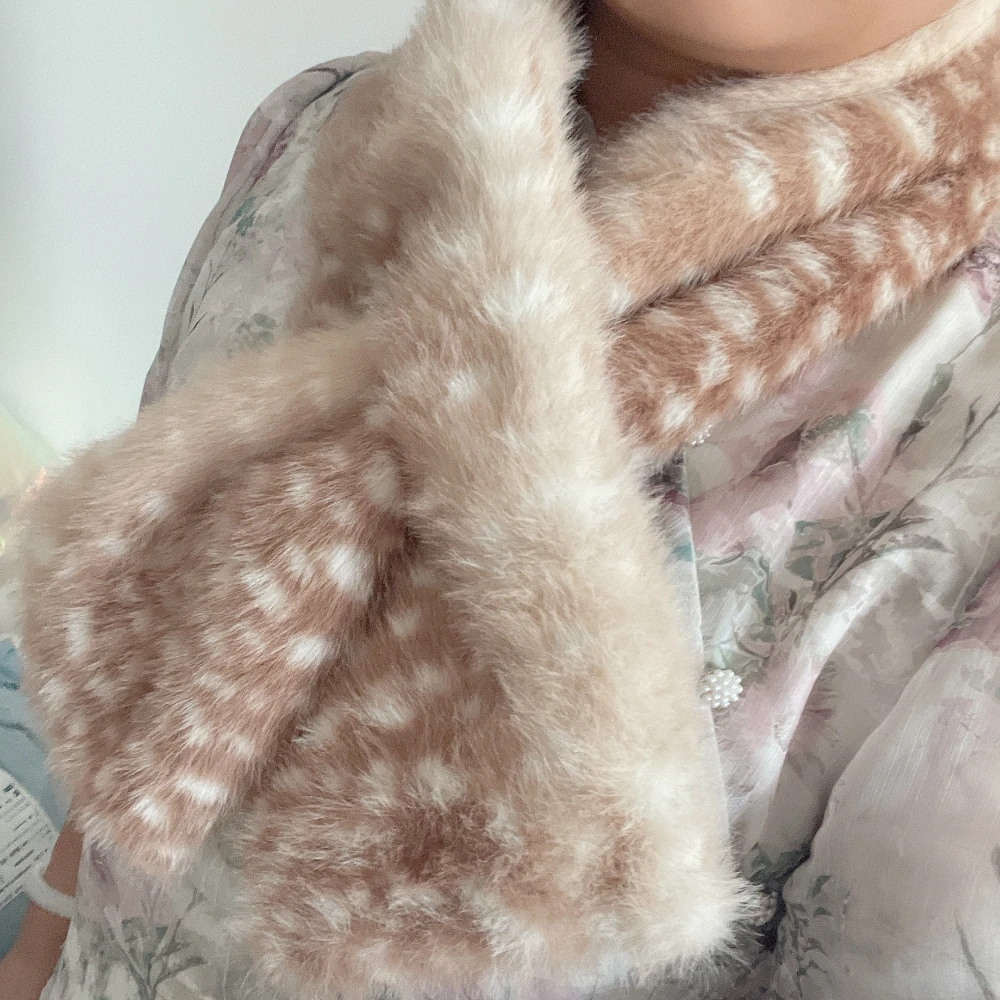 Зимний рождественский плюшевый шарф с оленями, японский теплый шарф, милая повязка для волос с рогами, милые забавные новогодние аксессуары для косплея