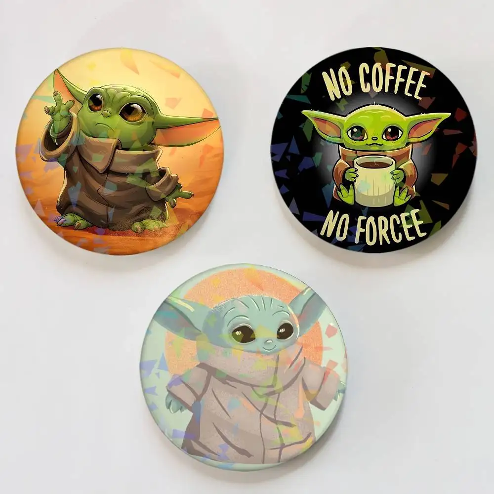 S-Star Wars Yoda Round Exquisite Laser Badge Brooches Creative Pins For Clothes Hat Backpack Gift Accessories