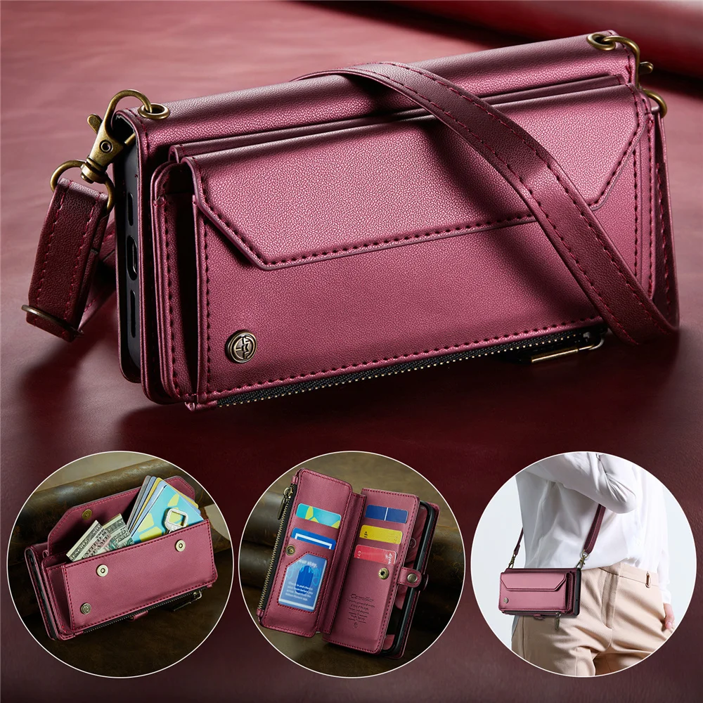 

Case For iPhone 16E 2025 15 promax 14 For Apple iPhone 13 12 11 Protect Card Cover Retro High Quality Pu Leather Shell Hang Bag