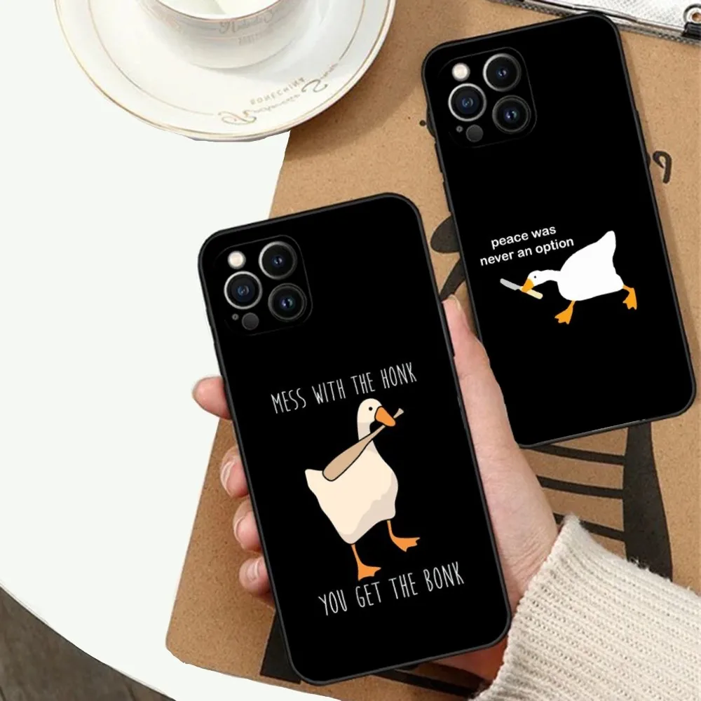 Cartoon D-DucK Goose Game Phone Case For Apple iPhone 15,14,13,12,11,XS,XR,X,8,7,Pro,Max,Plus,mini Silicone Black Cover