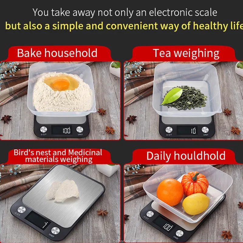 Kitchen Scale 15Kg/1g Weighing Food Coffee Balance Smart Electronic Digital Scales Stainless Steel Design for Cooking and Baking