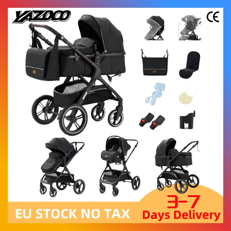 Poussette bébé 3 en 1 la plus récente, légère, avec siège haute, châssis en aluminium, système de vo