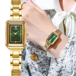 Luxury Square Women Watch Small Green Ladies Wristwatch Stainless Steel Bracelet Female Student Fashion Quartz Clock Watches