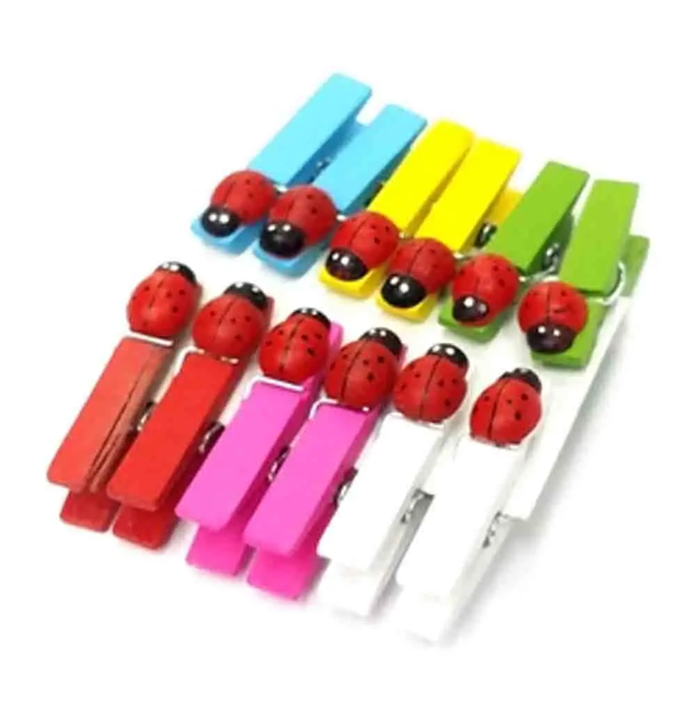 12'li Ladybug Wooden Clothespins 3.5cm (12'li Set-10 Pack)