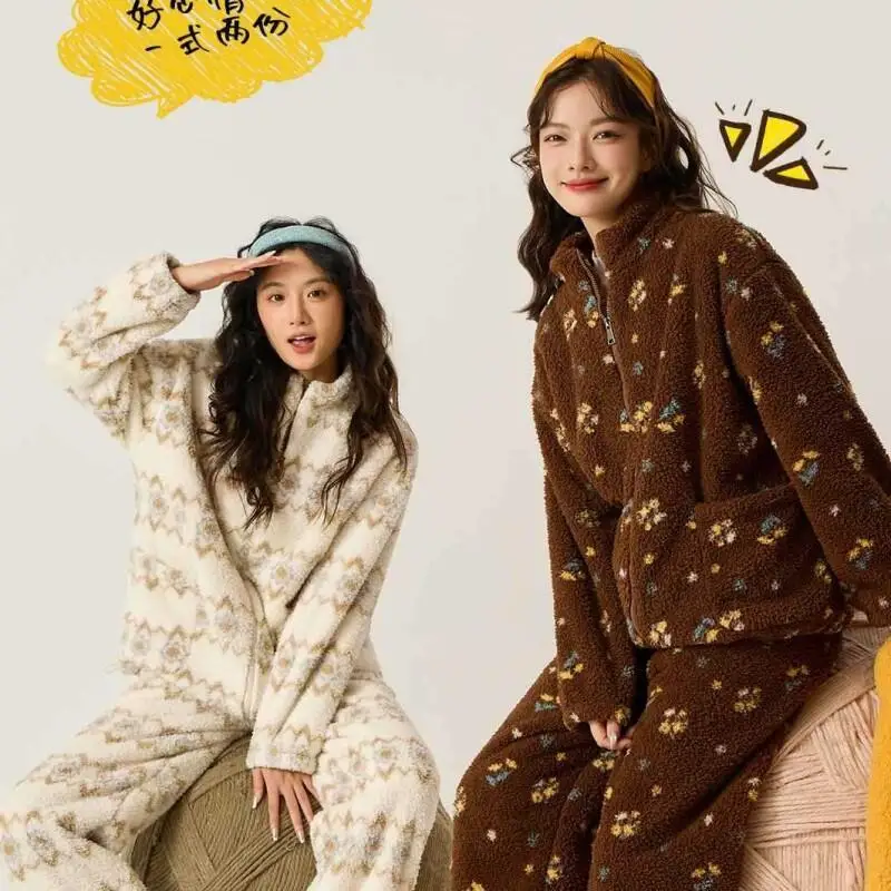 

Костюм женские пижамы на флисовой подкладке, утепленная, сохраняющая тепло, удобная одежда для сна, зимняя однотонная пижама для отдыха, домашняя одежда, пижамный комплект