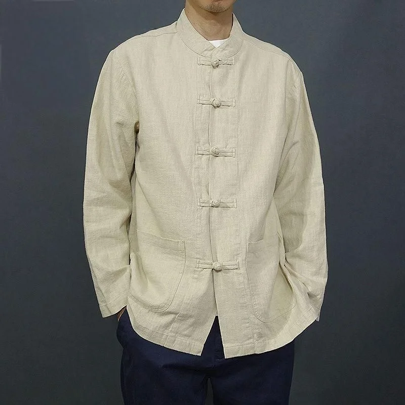 

Свободная мужская рубашка с длинными рукавами из хлопка и льна, на пуговицах, в стиле ретро, летняя этническая одежда, удобная посадка, классический дизайн