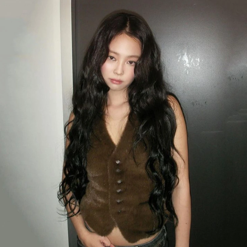 

Jennie's same style American retro spicy girl style brown women's vest autumn spicy girl trend slim fit rock punk top