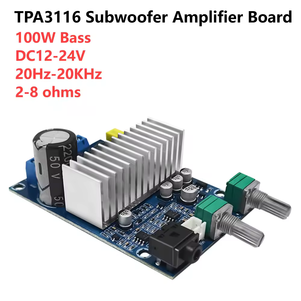 Placa amplificadora de Subwoofer TPA3116, DC12V-24V, amplificador de Audio Digital, Mini Amp, 100W, salida de graves, placas amplificadoras de potencia