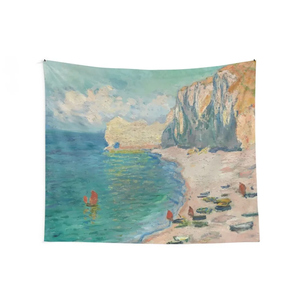 The Beach and the Falaise d'Amont by Claude Monet Tapestry Wall Art Home Decorations Aesthetic Tapestry