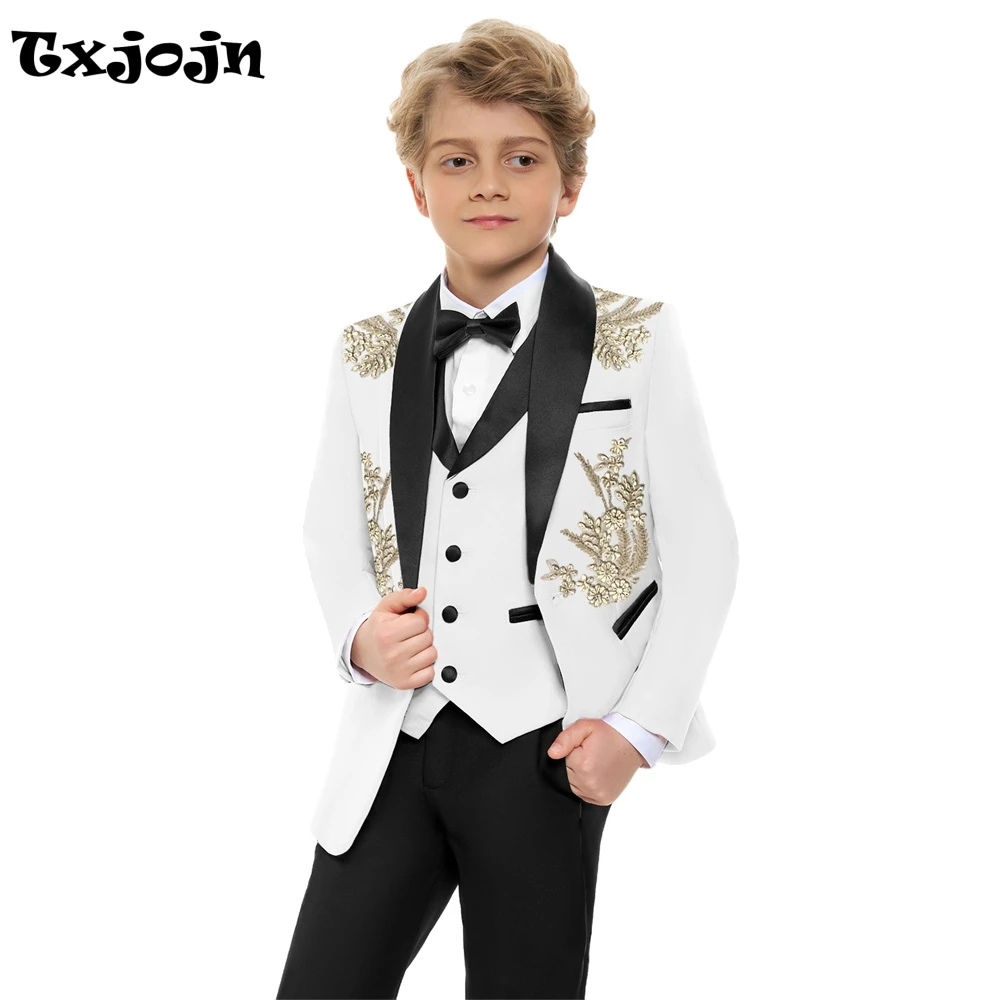 

Exquisite Beaded Shawl Lapel Suit Set 4 Pieces Birthday Party Wear Spring Autumn Kids Suits School Choir Performance Tuxedo