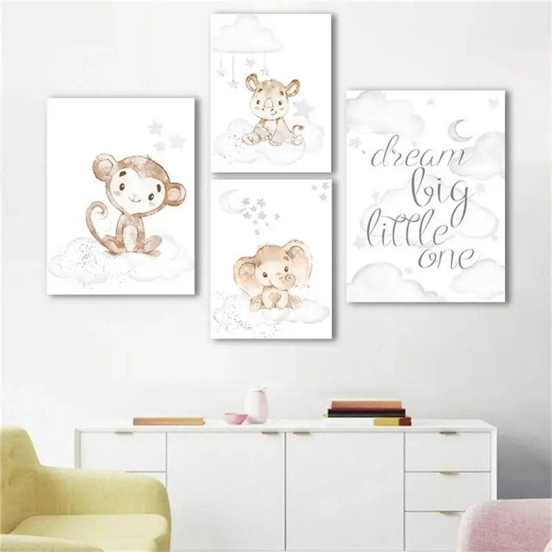 Cartoon Animals Moisture-proof Canvas Material Handicrafts Poster Printing Not Easy To Scratch Animal Picture Home Decoration