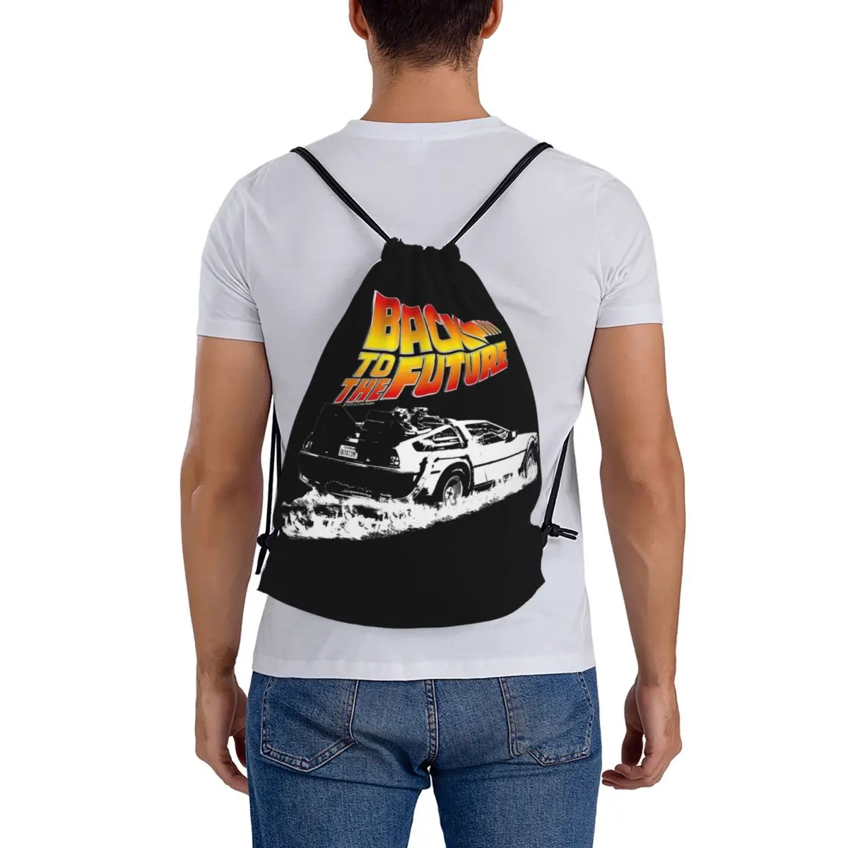 Retro Back To The Future Backpacks Portable Drawstring Bags Shoes Bag Book Bags for Travel Students