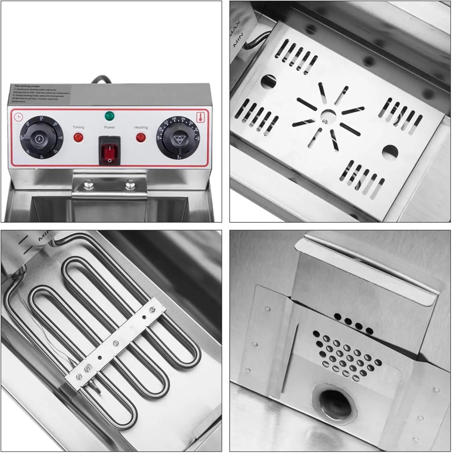 Freidora eléctrica con control de tiempo y filtración de aceite, acero inoxidable con control de temperatura, cesta y tapa, para freidora