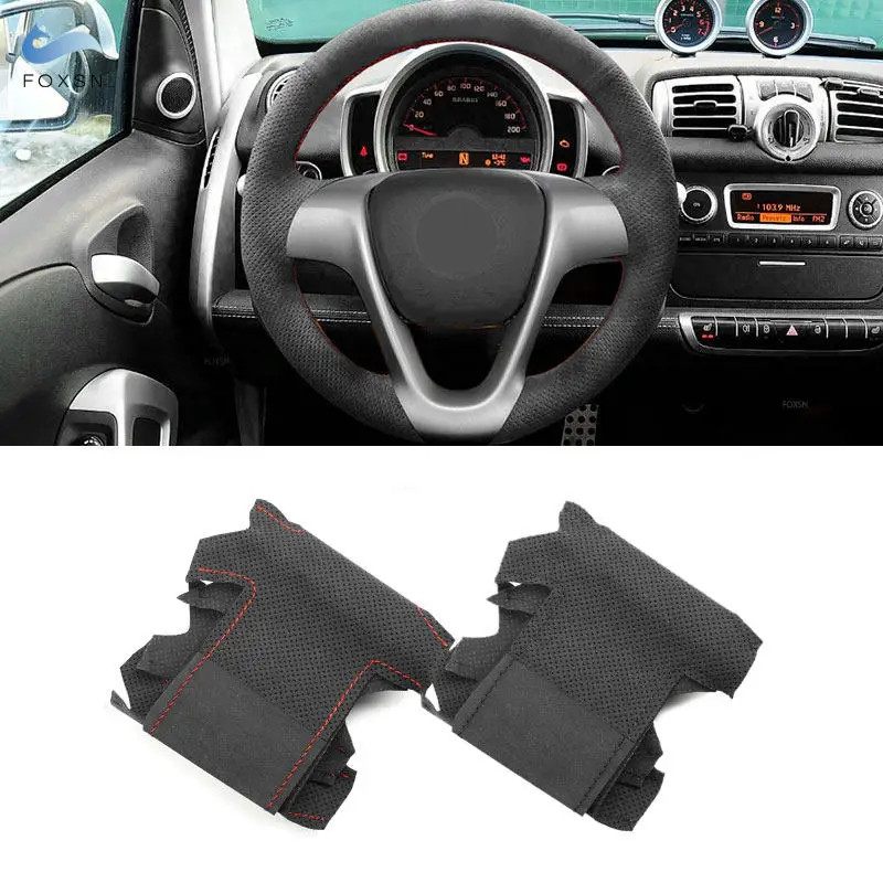 

Для Mercedes Bnez Smart Fortwo 2009 2010 2011 2012 2013 Smart Forjeremy 2013, замшевый кожаный чехол на руль автомобиля, отделка
