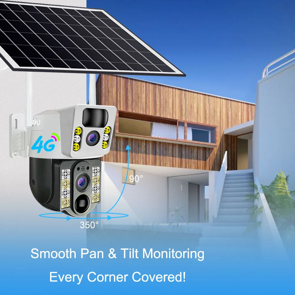 V380 drahtlose 4g SIM-Karte Solar kamera 4k 8mp Dual Lens Wifi Überwachungs kamera Pir Sicherheit im Freien wasserdicht IP Ptz CCTV