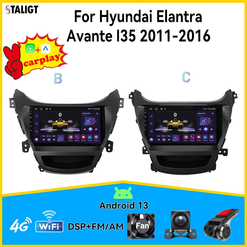 

2Din Android Carplay Android Auto Wireless Car Radio For Hyundai Elantra Avante I35 2011-2016 Autoradio Multimedia Player 9inch