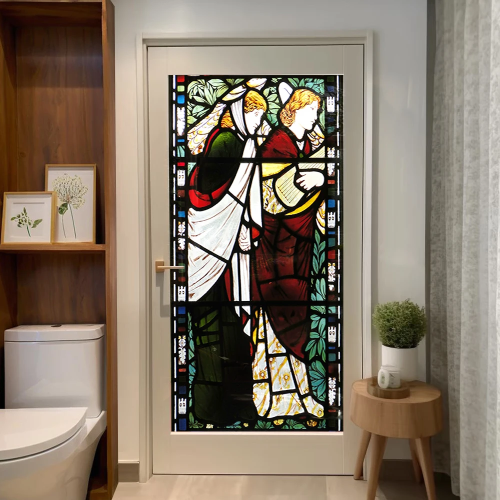 Church Stained Glass Decals Window Film Privacy Heat Insulation and Anti UV Blocking Static Cling Window Sticker for Home J56