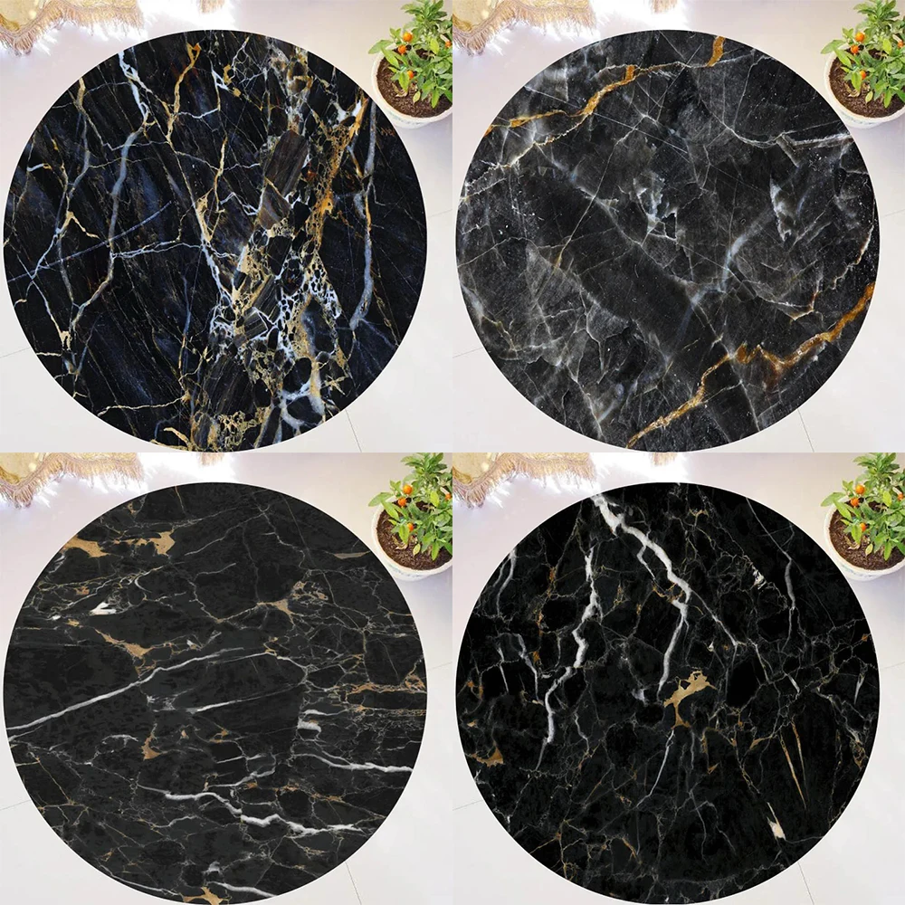 Abstract natural white marble texture round floor mat home decoration living room carpet bedroom bathroom sponge anti-slip mat