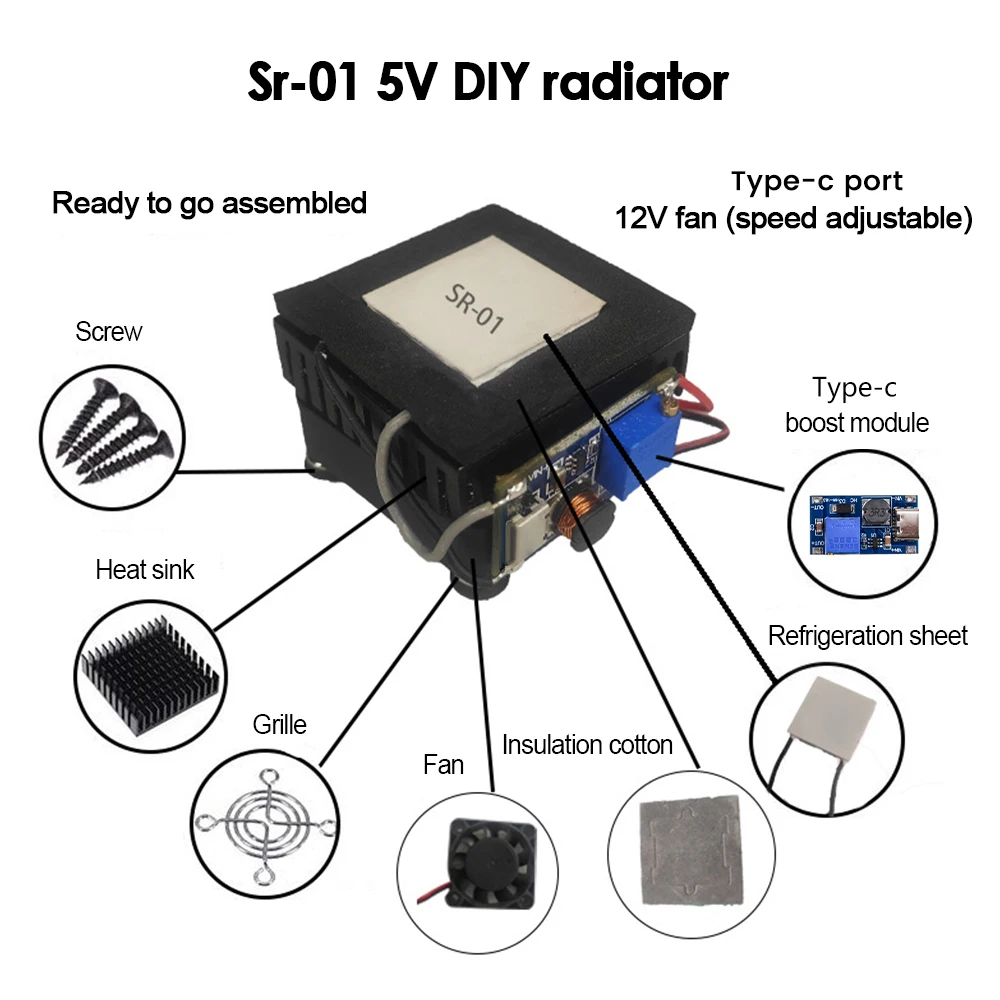 SR-01 DIY Mobile Phone Cooling Kit, Type-C USB/5V Fan-Powered 12V Mobile Phone Cooler, Suitable for Mobile Phones and Tablets