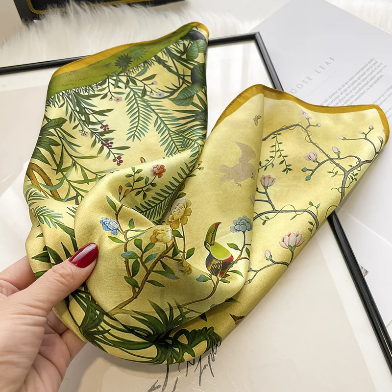 

52cm Real Silk Nature Scarf Women Neckerchief Small Hairbands Fashion Floral Neck Ties for Office Lady 2023 New