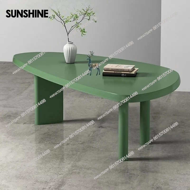 

Minimalist paint solid wood dining table simple oval household small round art conference table