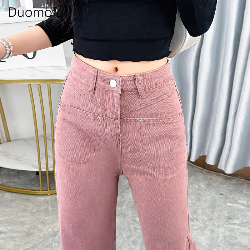 Duomofu lila Herbst schick hohe Taille schlanke Frauen Jeans koreanische klassische lose Mode Reiß verschluss einfache lässige gerade weibliche Jeans