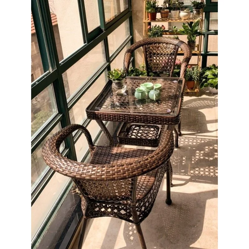Outdoor coffee table rattan chair one table two chairs Internet celebrity balcony chair coffee table