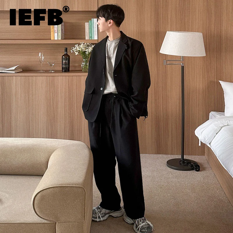 IEFB-Conjunto de traje de dos piezas para hombre, traje de pierna recta con cordón, informal, suelto, pantalones de negocios, tendencia de estilo