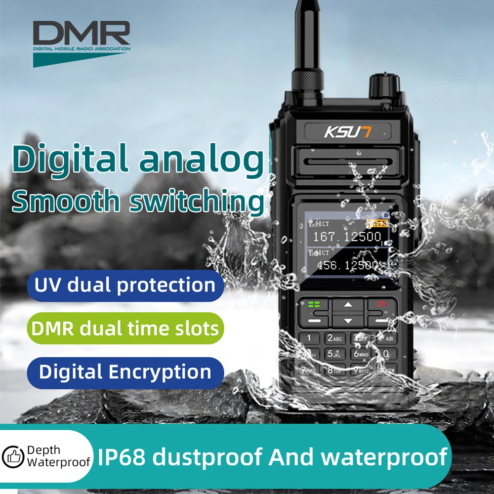 

KSUN DM20UV DTMF DMR IP68 Waterproof Walkie-talkie VHF UHF Dual Band Dual Time Slots Encrypted Ptt Digital Mobile Radio