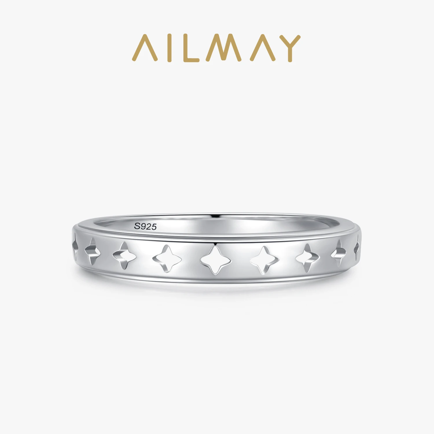 Ailmay Top Quality Real 925 Sterling Silver Minimalist Hollowed Out Finger Ring For Women Statement Hypoallergenic Fine Jewelry