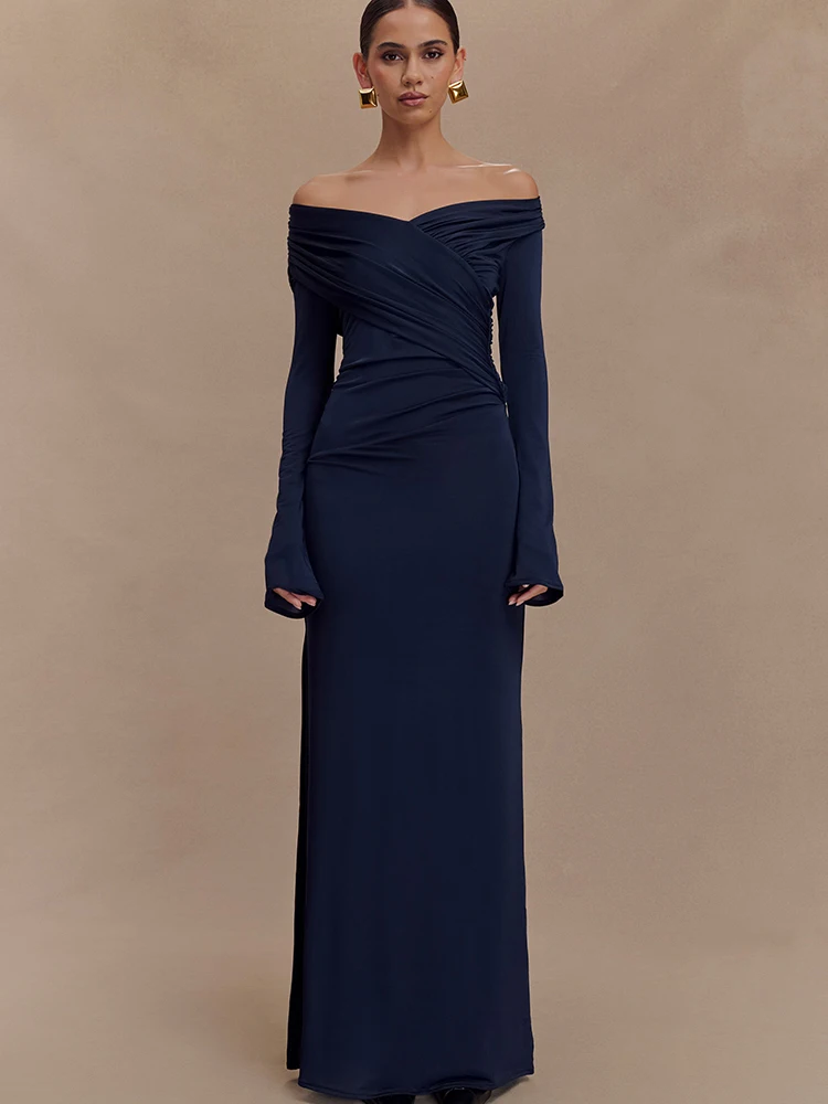 Arctic Cat Elegant Long Sleeve Double Layerจีบชุดผู้หญิงเซ็กซี่VคอBodycon Partyชุดราตรีฤดูใบไม้ร่วงใหม่แน่นVestidos