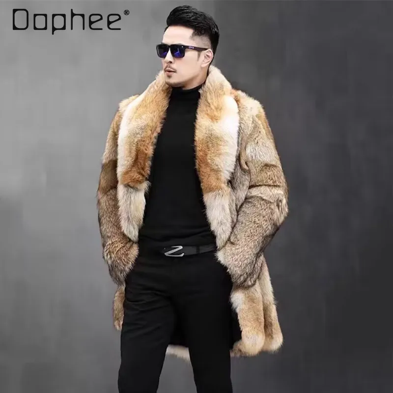 Legal bonito casaco de pele do falso masculino high-end grande lapela engrossado quente cor misturada casaco de pele de vison nova moda de inverno roupas masculinas