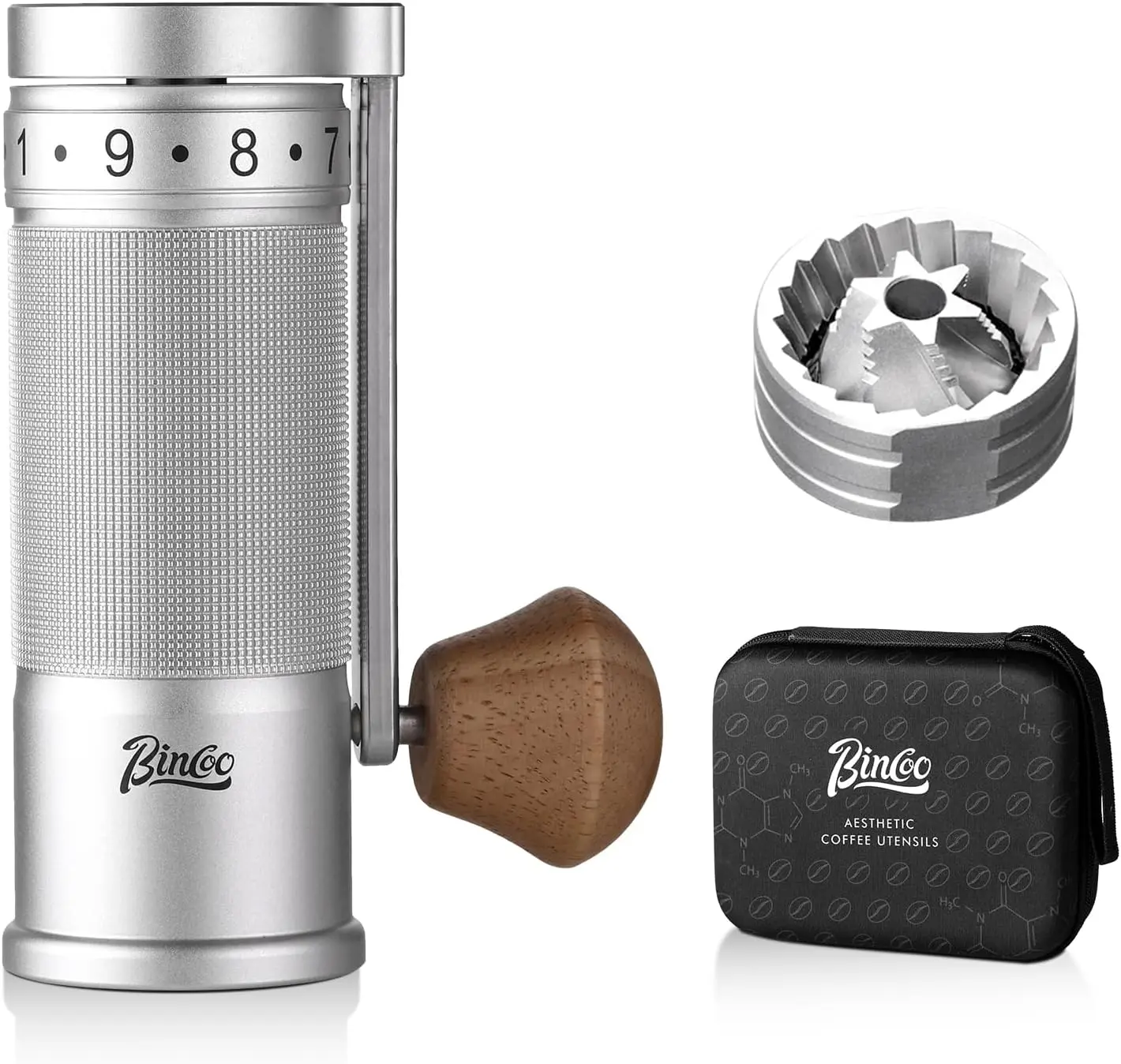

Manual Coffee Grinder with Foldable Handle, Adjustable Steel Burr for Home Travel Camping - Silver