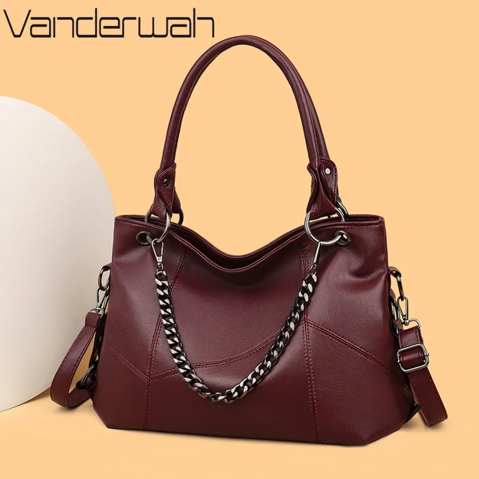 

Luxury Soft Leather Large Capacity Chain Decor Convertible Shoulder Crossbody Bag Elegant Vintage Tote Bag for Daily Commute