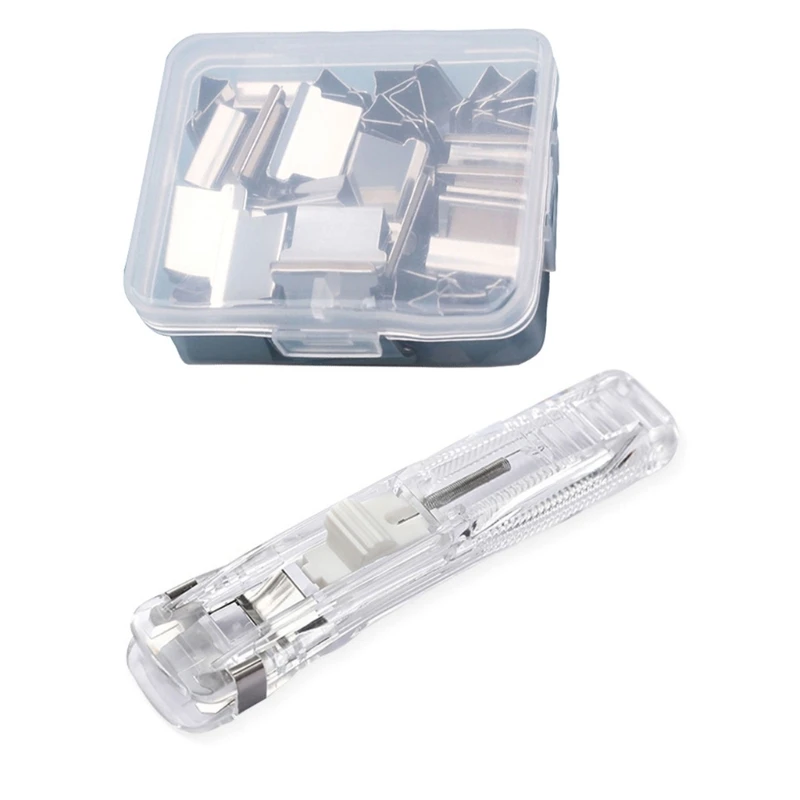 Handheld Paper Clip Clamp Dispenser Refillable File Clamp Holder for Office