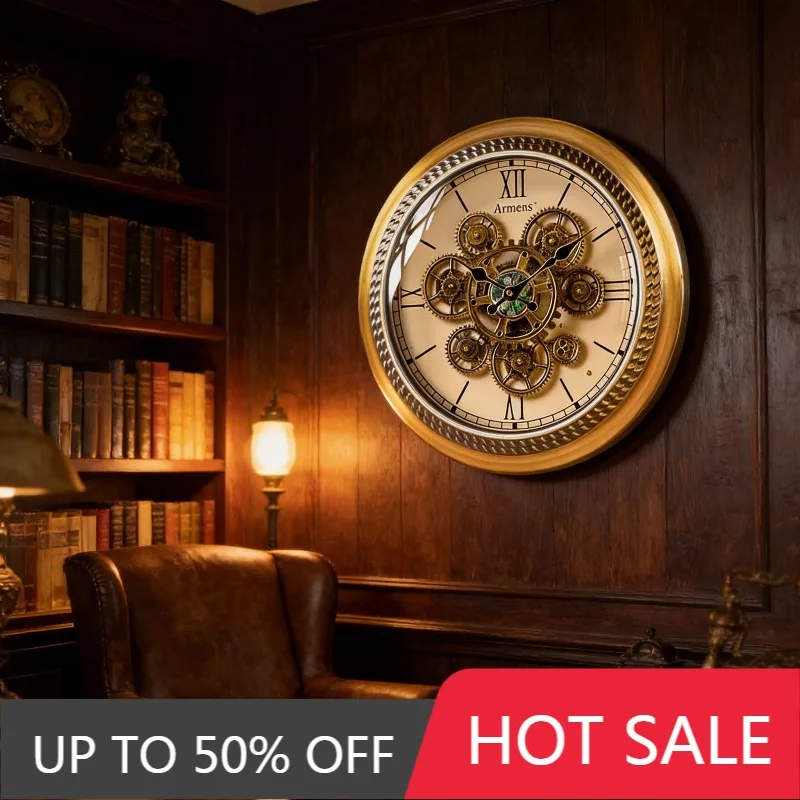 Silent Wall Clock Gear Mechanical Wall Clock Luxury Round Retro Creative Hanging Clocks Living Room Decoration Accessories