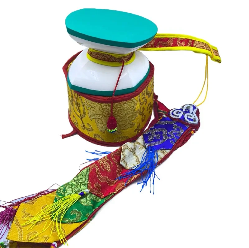 Nepal Handmade White Square Drum Tibetan Goatskin Soft Mallet Hand Drum