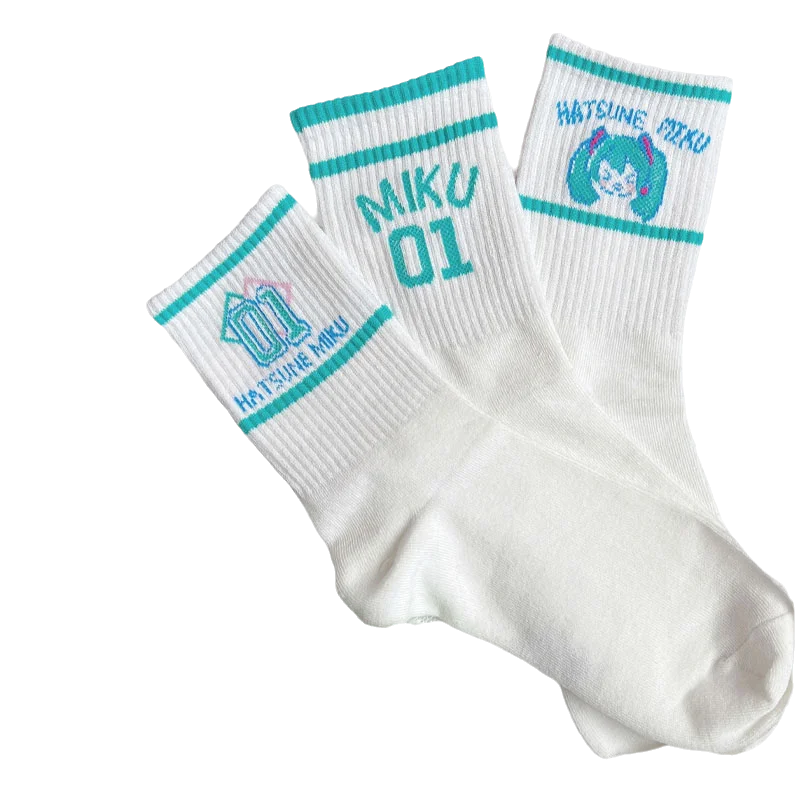 Kawaii Hatsune Miku mid-calf socks cartoon animation peripheral comfortable versatile lightweight breathable sports cotton socks