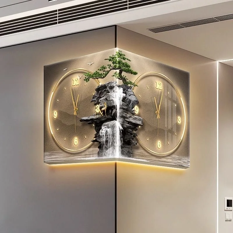 

Угловой настенный часы-будильник 2025 года, новые двусторонние, креативные, со светодиодной подсветкой, для гостиной, отеля, домашнего интерьера