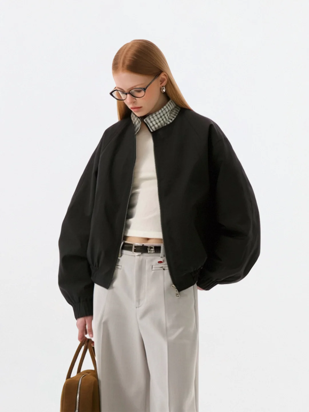 

Современная женская куртка AHMI в нейтральную клетку с пэчворком, осенне-зимняя, в стиле ретро, рабочая одежда, бейсбольная форма, верхняя одежда, модная.