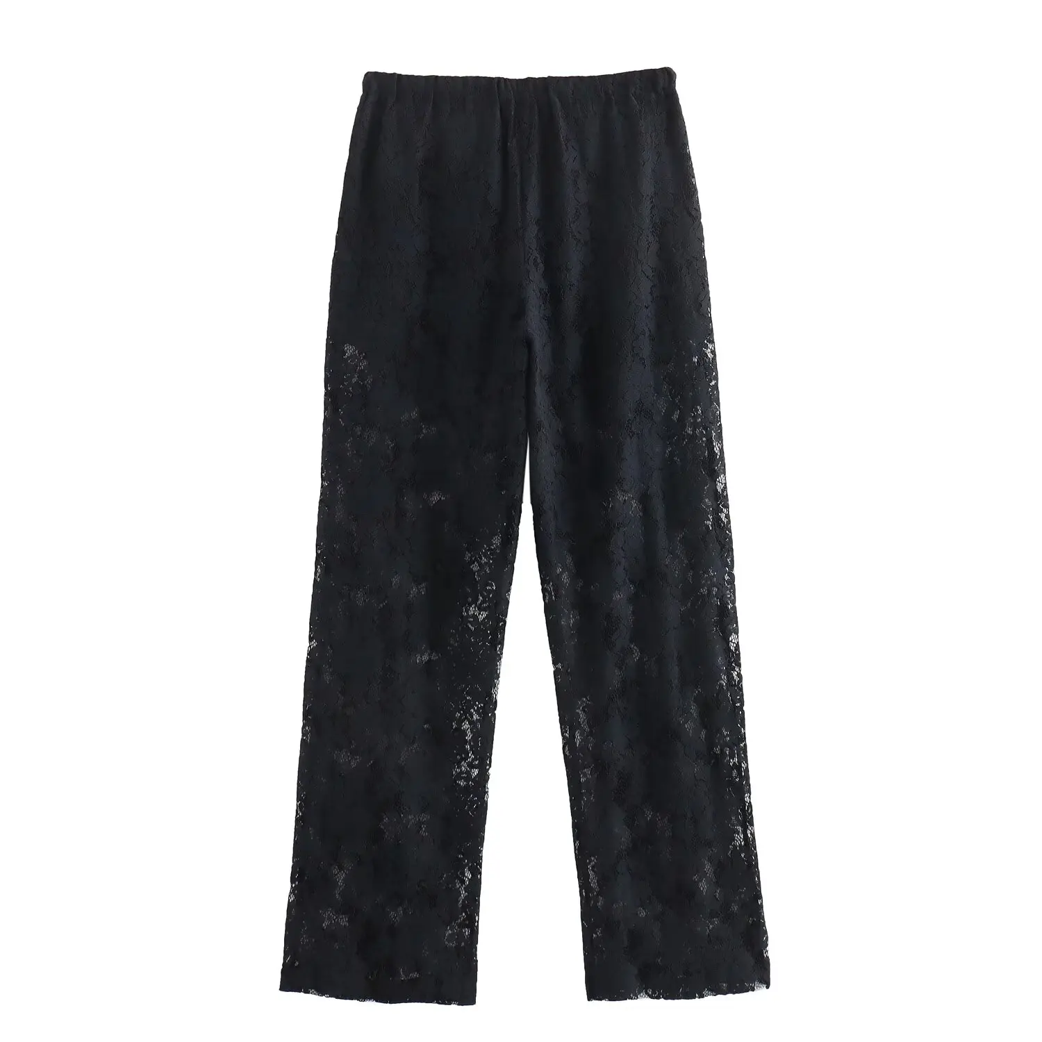 TRAF Lace High Waist Pants Women Black Pleated Pants for Women Summer Straight Leg Woman Trousers Streetwear Wide Women's Pants