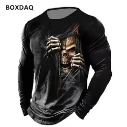 Horror Skulls 3D Printing Men Street Style T-Shirts Spring Autumn Long Sleeve Skeleton Pattern Man Casual Tees 6XL Big Size Tops