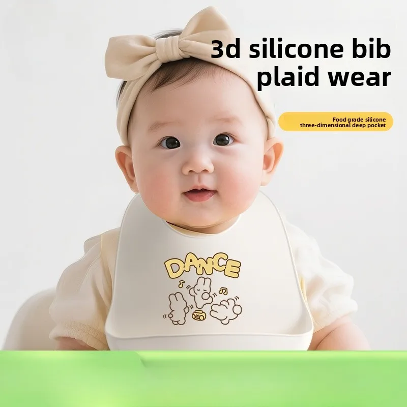 مريلة أطفال للطعام التكميلي، مريلة سيليكون خفيفة بجيب للوجبات، مريلة أطفال مقاومة للماء