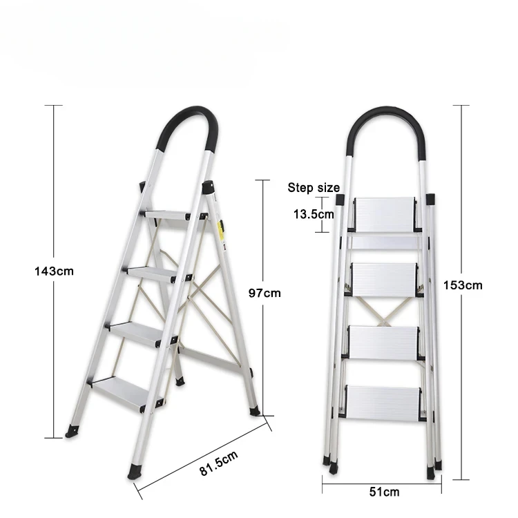 YYHCCrownman Decoration Tools Household 4 Step Ladder Folding Multi-use Aluminum Ladder Wide Steps Folding Aluminum Ladder