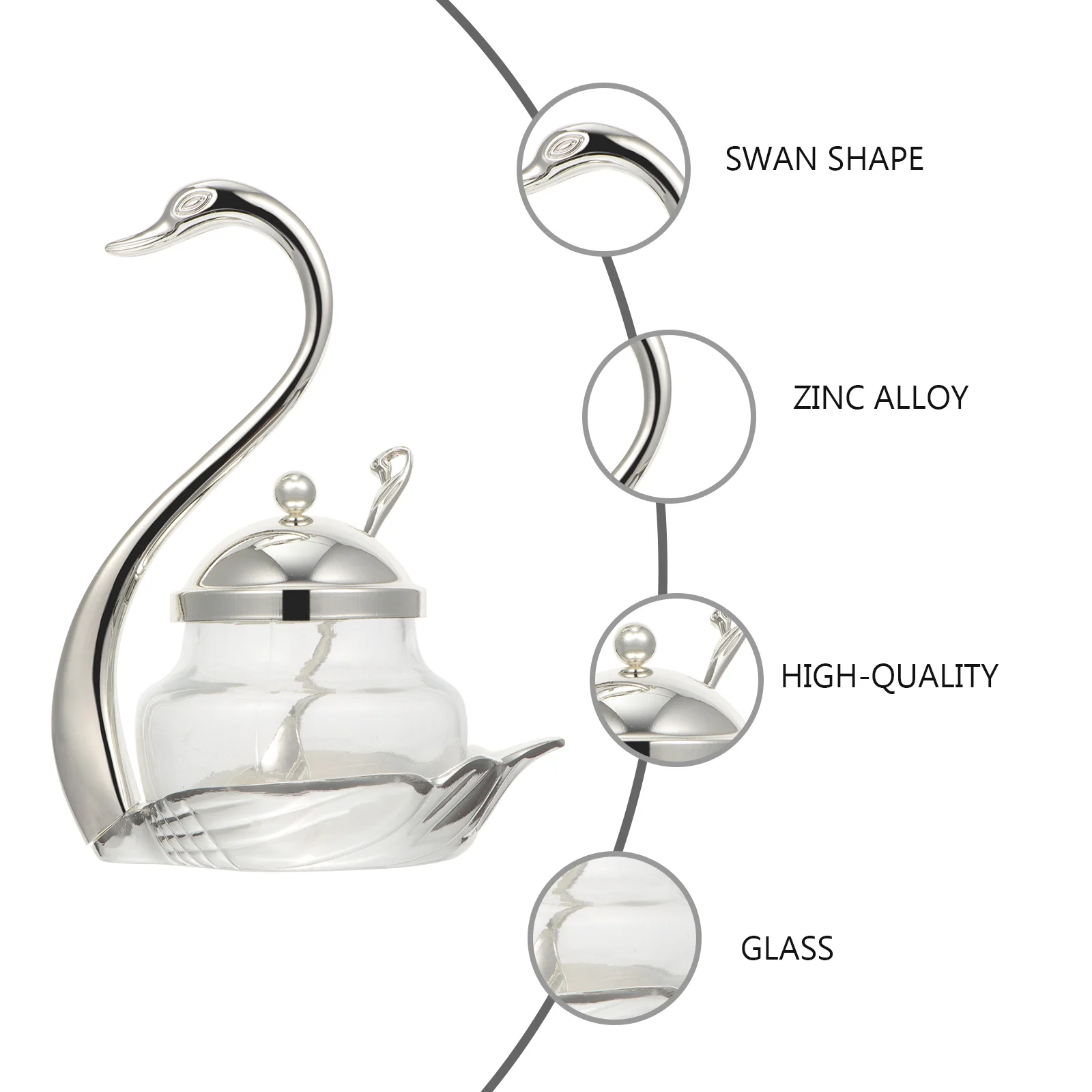 

1Pcs Swan Salt Jar Zinc Alloy Glass Material Kitchen Seasoning Container for Spice Sugar Tea Condiment Pot with Spoon